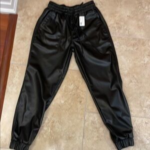 Black Faux Leather Joggers